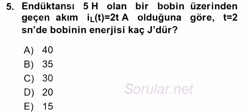 Devre Analizi 2016 - 2017 Dönem Sonu Sınavı 5.Soru