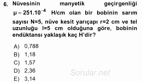 Devre Analizi 2016 - 2017 Dönem Sonu Sınavı 6.Soru