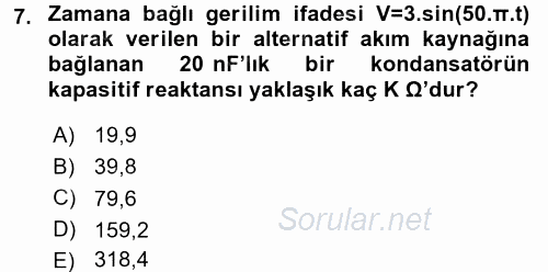 Devre Analizi 2016 - 2017 Dönem Sonu Sınavı 7.Soru