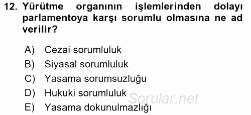 Kamu Yönetimi 2017 - 2018 Dönem Sonu Sınavı 12.Soru
