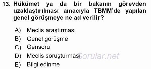 Kamu Yönetimi 2017 - 2018 Dönem Sonu Sınavı 13.Soru