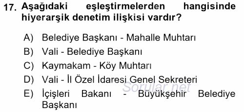 Kamu Yönetimi 2017 - 2018 Dönem Sonu Sınavı 17.Soru