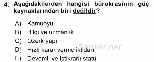 Kamu Yönetimi 2017 - 2018 Dönem Sonu Sınavı 4.Soru