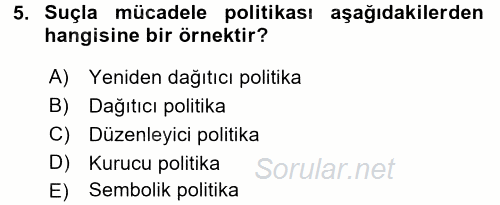Kamu Yönetimi 2017 - 2018 Dönem Sonu Sınavı 5.Soru