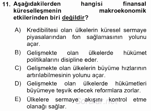 Uluslararası Ekonomi Politik 2015 - 2016 Dönem Sonu Sınavı 11.Soru