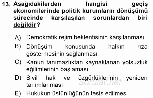 Uluslararası Ekonomi Politik 2015 - 2016 Dönem Sonu Sınavı 13.Soru