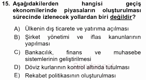 Uluslararası Ekonomi Politik 2015 - 2016 Dönem Sonu Sınavı 15.Soru