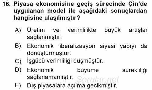 Uluslararası Ekonomi Politik 2015 - 2016 Dönem Sonu Sınavı 16.Soru