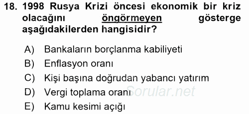 Uluslararası Ekonomi Politik 2015 - 2016 Dönem Sonu Sınavı 18.Soru
