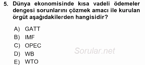 Uluslararası Ekonomi Politik 2015 - 2016 Dönem Sonu Sınavı 5.Soru