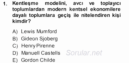 Kent Sosyolojisi 2013 - 2014 Dönem Sonu Sınavı 1.Soru