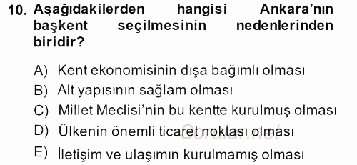 Kent Sosyolojisi 2013 - 2014 Dönem Sonu Sınavı 10.Soru