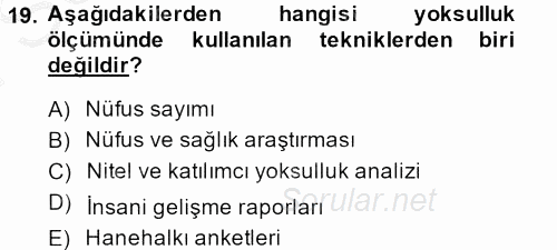 Kent Sosyolojisi 2013 - 2014 Dönem Sonu Sınavı 19.Soru