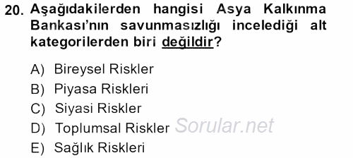 Kent Sosyolojisi 2013 - 2014 Dönem Sonu Sınavı 20.Soru