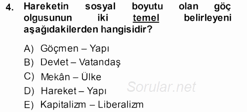 Kent Sosyolojisi 2013 - 2014 Dönem Sonu Sınavı 4.Soru