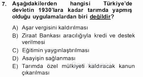 Kent Sosyolojisi 2013 - 2014 Dönem Sonu Sınavı 7.Soru