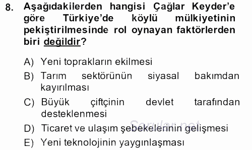 Kent Sosyolojisi 2013 - 2014 Dönem Sonu Sınavı 8.Soru