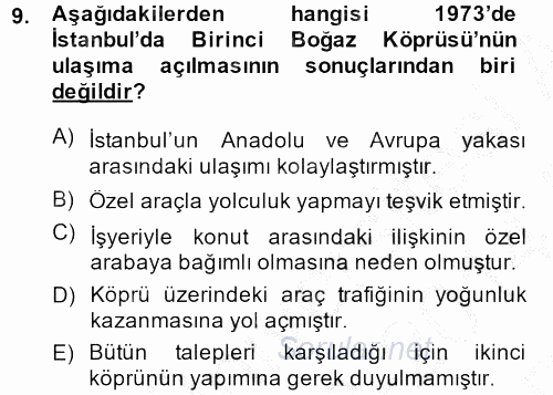 Kent Sosyolojisi 2013 - 2014 Dönem Sonu Sınavı 9.Soru