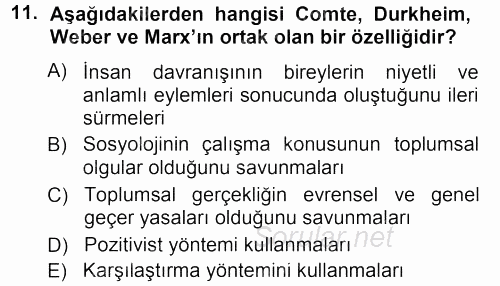 Sosyolojide Araştırma Yöntem ve Teknikleri 2012 - 2013 Ara Sınavı 11.Soru