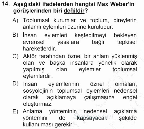 Sosyolojide Araştırma Yöntem ve Teknikleri 2012 - 2013 Ara Sınavı 14.Soru