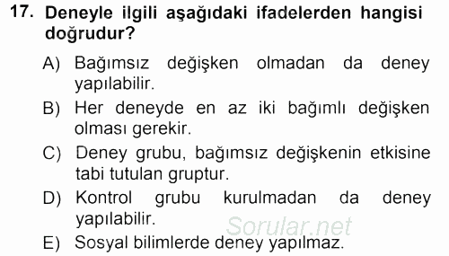 Sosyolojide Araştırma Yöntem ve Teknikleri 2012 - 2013 Ara Sınavı 17.Soru