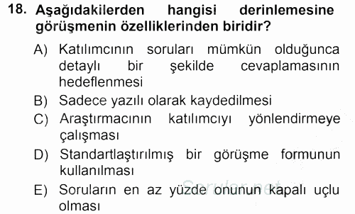 Sosyolojide Araştırma Yöntem ve Teknikleri 2012 - 2013 Ara Sınavı 18.Soru