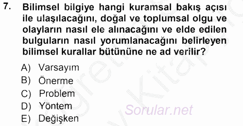 Sosyolojide Araştırma Yöntem ve Teknikleri 2012 - 2013 Ara Sınavı 7.Soru
