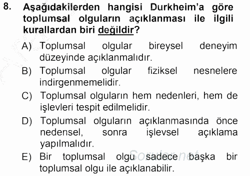 Sosyolojide Araştırma Yöntem ve Teknikleri 2012 - 2013 Ara Sınavı 8.Soru