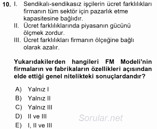 Çalışma Ekonomisi 2 2015 - 2016 Ara Sınavı 10.Soru