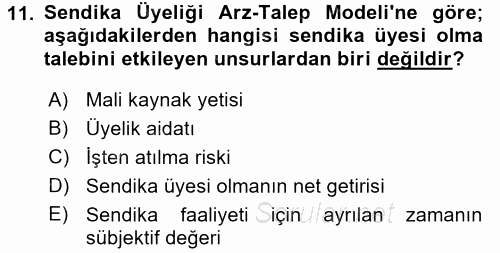 Çalışma Ekonomisi 2 2015 - 2016 Ara Sınavı 11.Soru