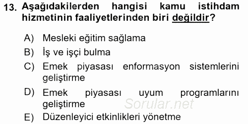 Çalışma Ekonomisi 2 2015 - 2016 Ara Sınavı 13.Soru