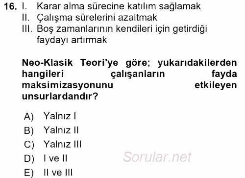 Çalışma Ekonomisi 2 2015 - 2016 Ara Sınavı 16.Soru