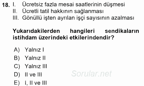 Çalışma Ekonomisi 2 2015 - 2016 Ara Sınavı 18.Soru
