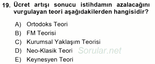 Çalışma Ekonomisi 2 2015 - 2016 Ara Sınavı 19.Soru