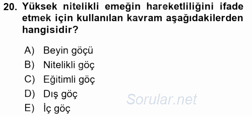 Çalışma Ekonomisi 2 2015 - 2016 Ara Sınavı 20.Soru