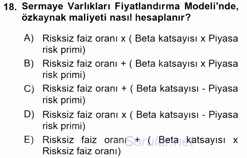 Finansal Yönetim 2 2017 - 2018 Ara Sınavı 18.Soru