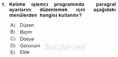 Bilgisayar 1 2015 - 2016 Dönem Sonu Sınavı 1.Soru