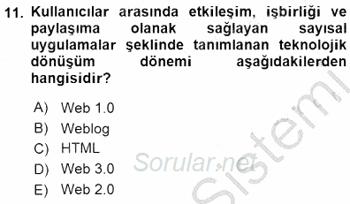 Bilgisayar 1 2015 - 2016 Dönem Sonu Sınavı 11.Soru