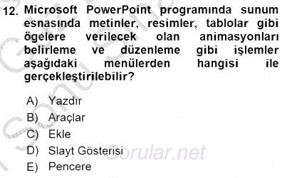 Bilgisayar 1 2015 - 2016 Dönem Sonu Sınavı 12.Soru