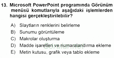 Bilgisayar 1 2015 - 2016 Dönem Sonu Sınavı 13.Soru
