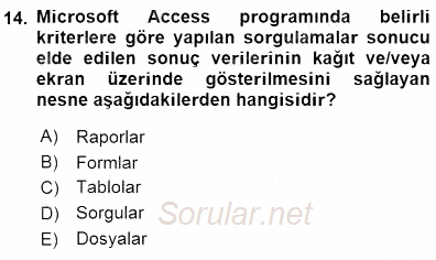 Bilgisayar 1 2015 - 2016 Dönem Sonu Sınavı 14.Soru
