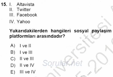 Bilgisayar 1 2015 - 2016 Dönem Sonu Sınavı 15.Soru
