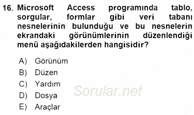Bilgisayar 1 2015 - 2016 Dönem Sonu Sınavı 16.Soru