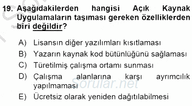 Bilgisayar 1 2015 - 2016 Dönem Sonu Sınavı 19.Soru