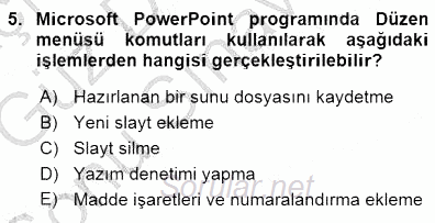 Bilgisayar 1 2015 - 2016 Dönem Sonu Sınavı 5.Soru