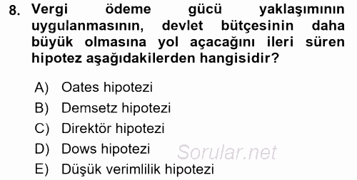 Kamu Ekonomisi 1 2015 - 2016 Tek Ders Sınavı 8.Soru