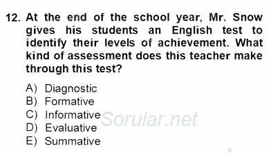 Çocuklara Yabancı Dil Öğretimi 2 2013 - 2014 Dönem Sonu Sınavı 12.Soru