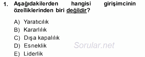 Girişimcilik 2013 - 2014 Dönem Sonu Sınavı 1.Soru