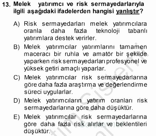 Girişimcilik 2013 - 2014 Dönem Sonu Sınavı 13.Soru