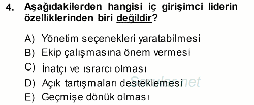 Girişimcilik 2013 - 2014 Dönem Sonu Sınavı 4.Soru